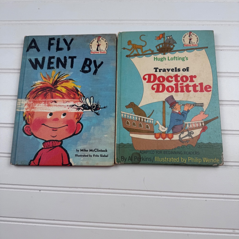 Vintage Beginner Books Lot of 2 A Fly Went By Travels of Doctor Dolittle Hardbac